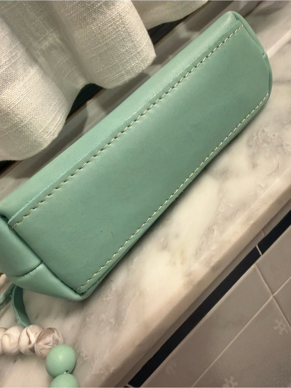 Portland Leather Mint Green Leather Wristlet Cluth Eclipse Makeup Bag